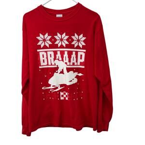 Snowmobile T Shirt M Adult Red Braaap Cross Stitch Graphic Long Sleeve Crewneck